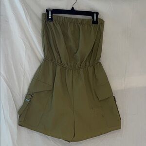 Derek Heart Olive Green Strapless Cargo Romper